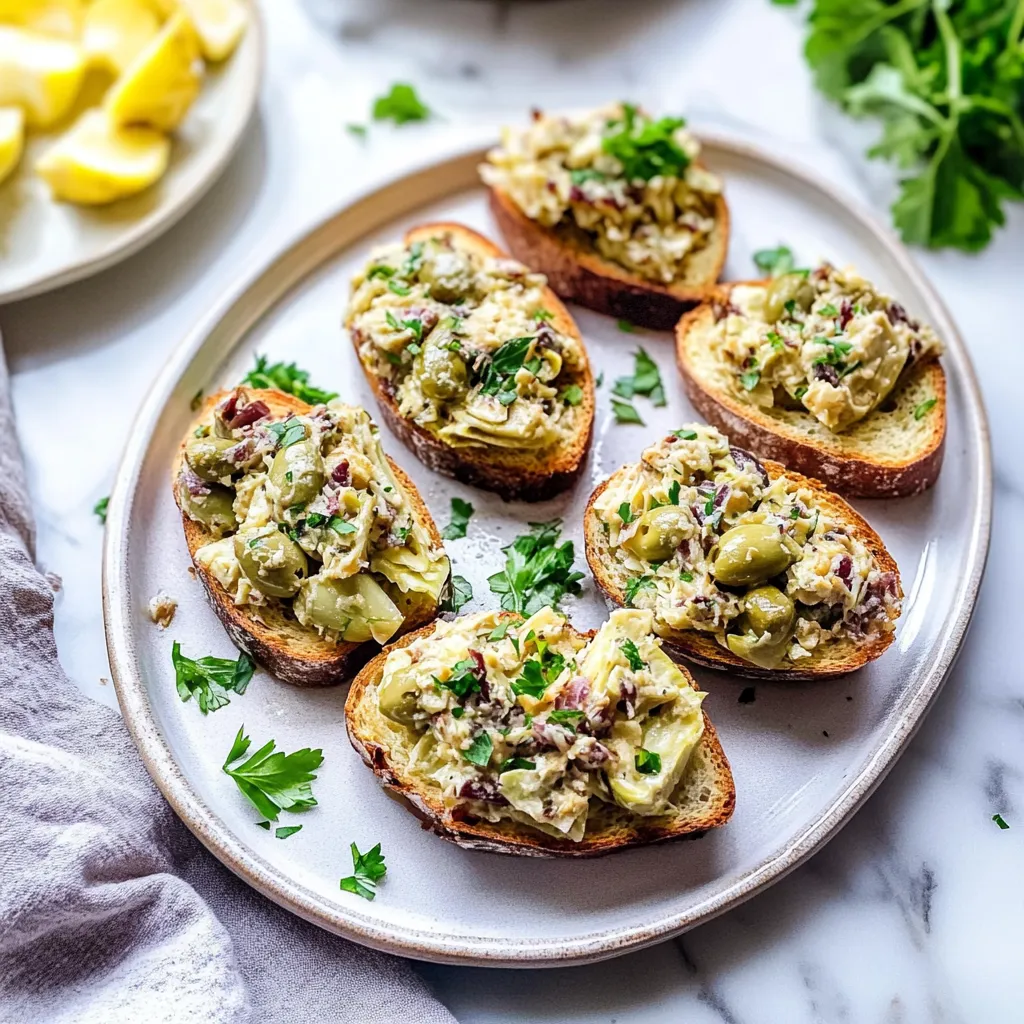 Tips for Garlicky and Salty Olive Artichoke Crostini