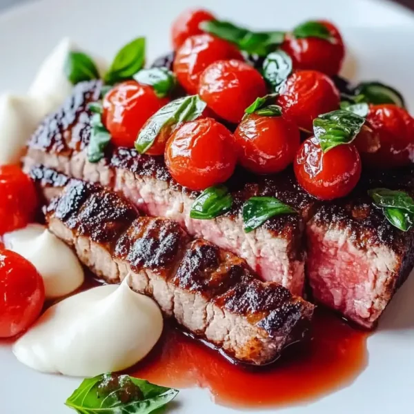 Delicious Balsamic Caprese Grilled Flank Steak on Plate