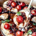 Caprese Chicken on a Plate with Tomatoes and Basil