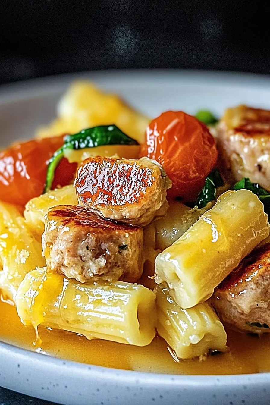 Chicken Sausages with Zucchini, Tomatoes, and Pasta