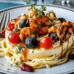 Creamy Garlic Seafood Pasta Plated for Dinner