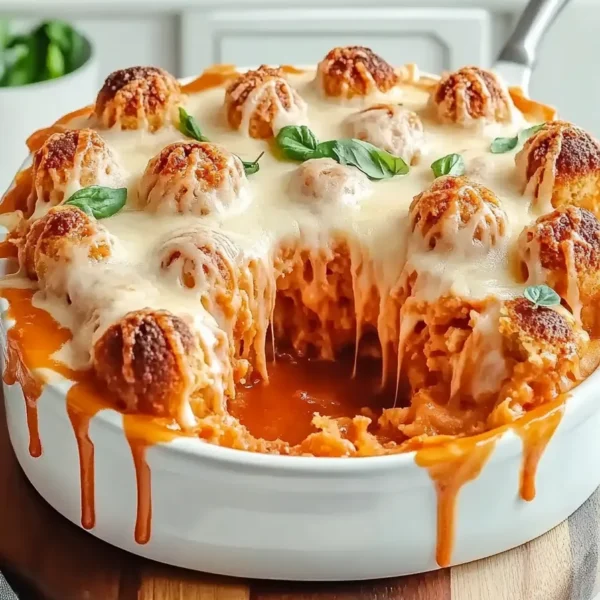 Delicious Dump and Bake Meatball Casserole Ready to Serve