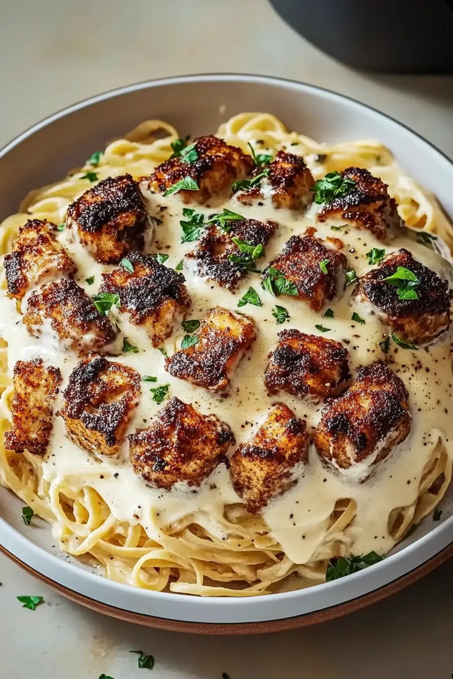 Garlic Butter Chicken Bites with Savory Creamy Parmesan Pasta Recipe