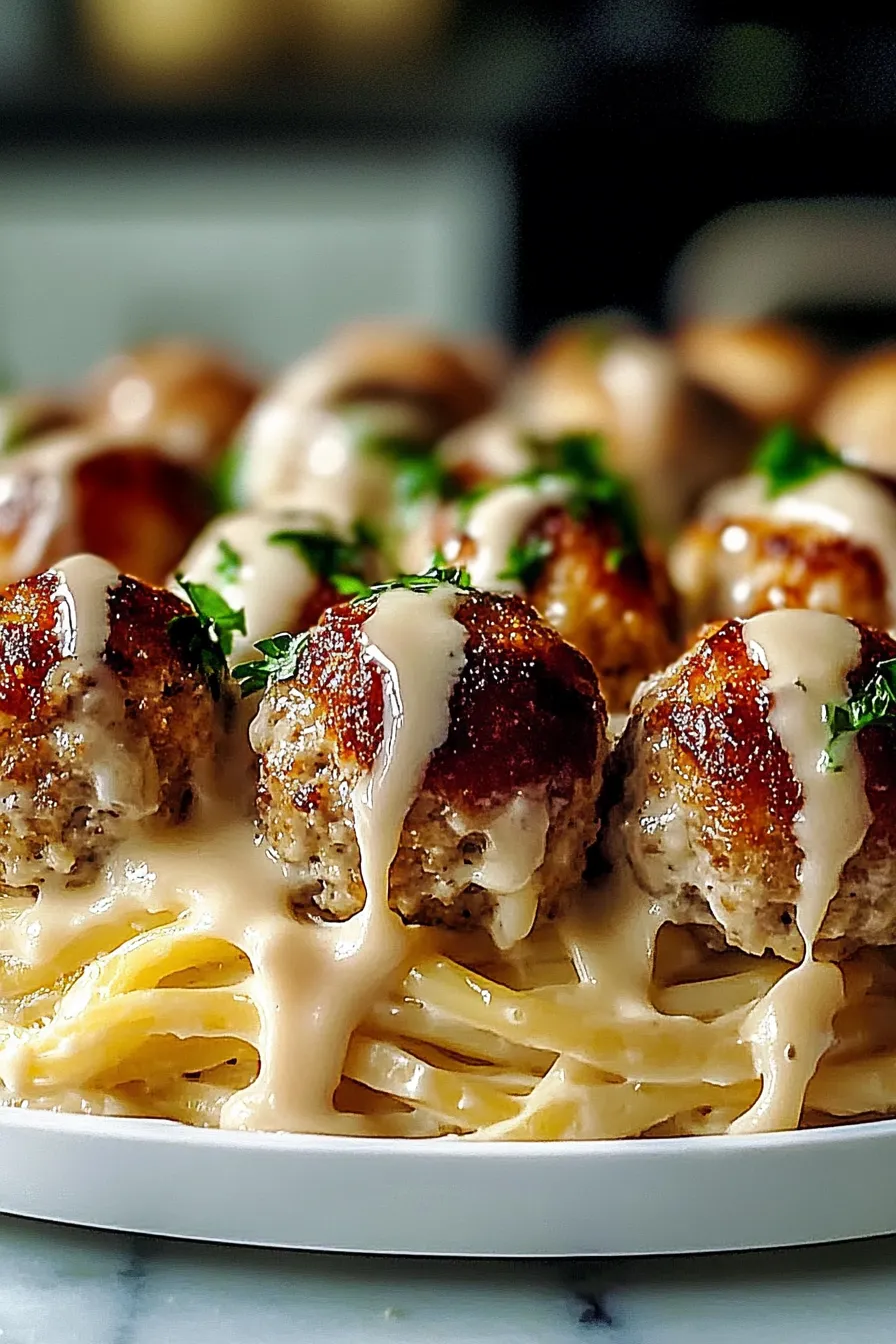 Garlic Butter Meatballs : Creamy Linguine Delight