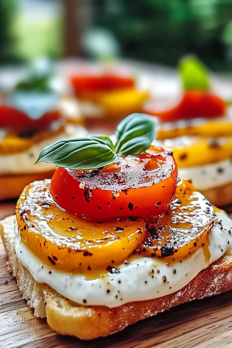 Grilled Peach and Burrata Crostini