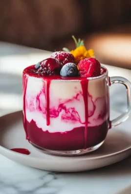 Raspberry Hibiscus Latte in a Beautiful Cup with Berries