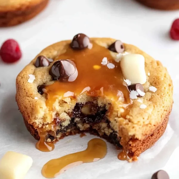 Delicious Salted Caramel Chocolate Chip Cookies on a Plate