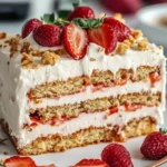 Strawberry Cream Cheese Icebox Cake Slice on Plate