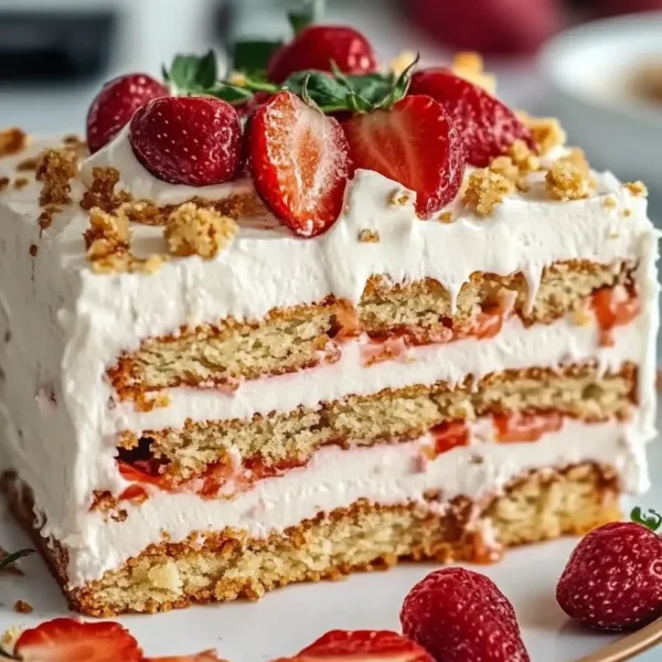 Strawberry Cream Cheese Icebox Cake Slice on Plate