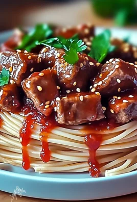 Sweet and Spicy Garlic Steak Pasta served on a plate