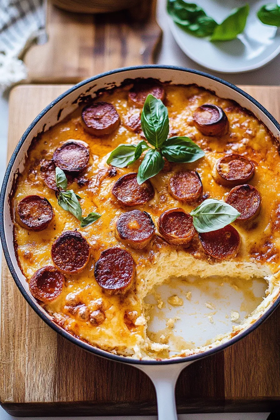 Tomato Burrata Pepperoni Pizza Dip.
