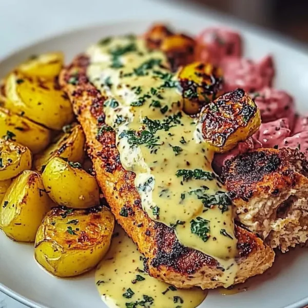 Chestnut Garlic Greek Chicken Alfredo with Sage Potatoes