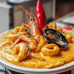 Creamy Spicy Seafood Pasta Ready to Serve
