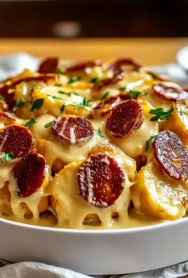 Crockpot Pierogi Casserole with Kielbasa in a Serving Dish