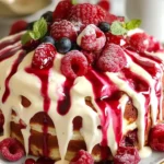 Red Velvet Marble Waffles Topped with Cream Cheese Drizzle