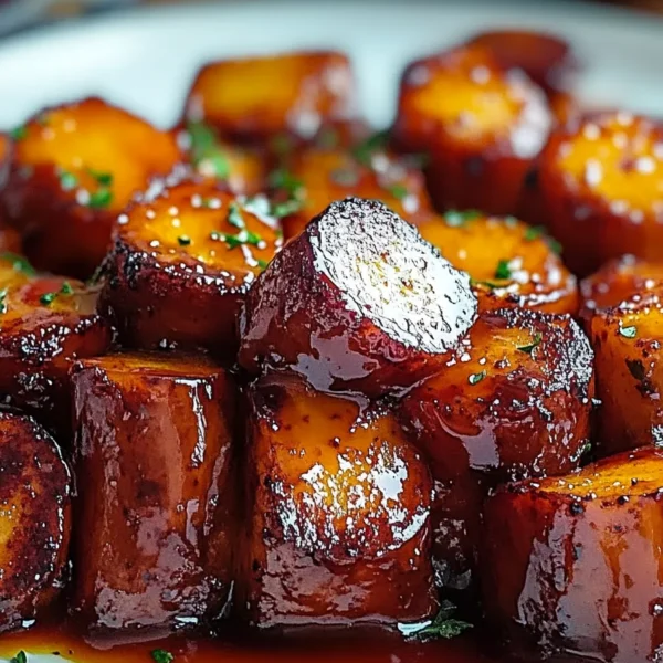 Sausage and Sweet Potatoes with Honey Garlic Sauce Plated