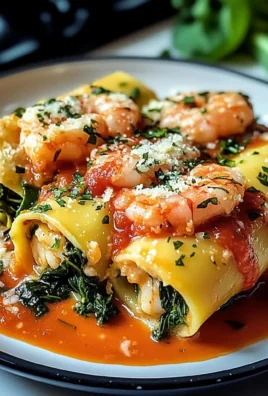SHRIMP AND SPINACH STUFFED PASTA ROLLS WITH ROASTED RED PEPPER CREAM