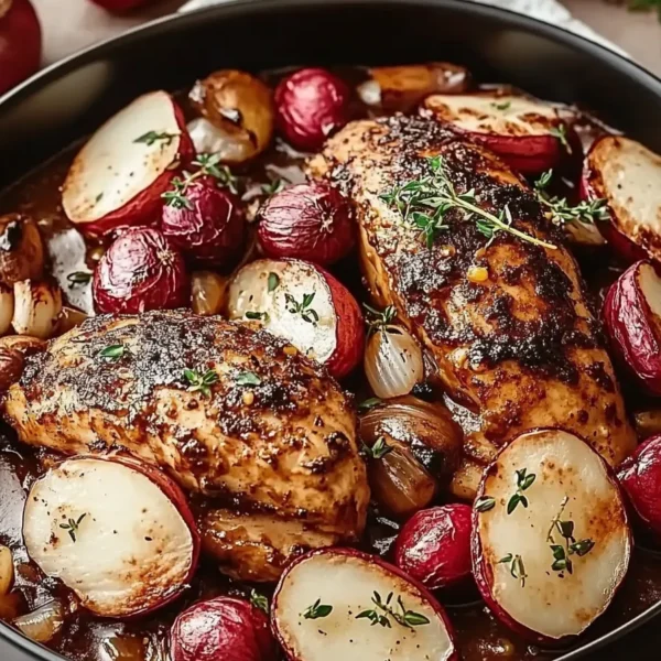 Golden Autumn Harvest Chicken Skillet in a Cast Iron Pan