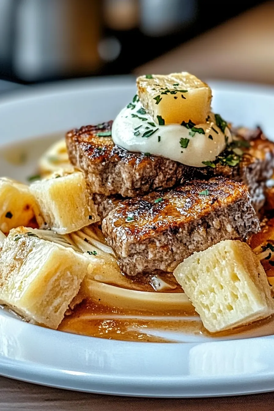 Garlic Butter Steak Tips with Cheesy Rigatoni