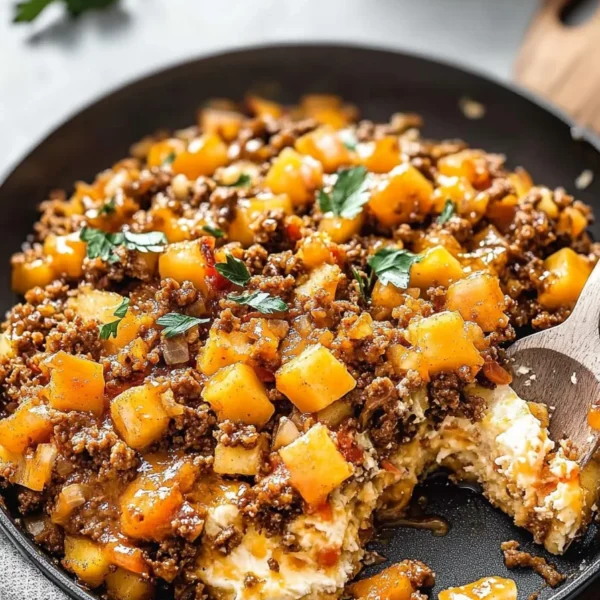 Mexican Ground Beef and Potato Skillet on a White Plate