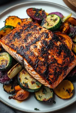 BLACKENED SALMON WITH CHARRED VEGETABLES