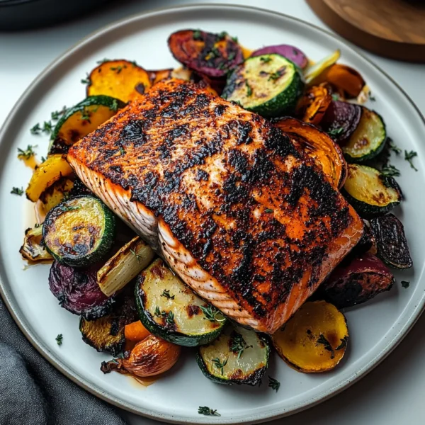 BLACKENED SALMON WITH CHARRED VEGETABLES