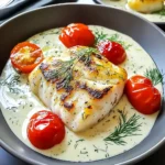 GRILLED COD WITH ROASTED TOMATOES & CREAMY DILL SAUCE