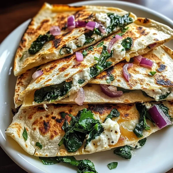 MEDITERRANEAN QUESADILLAS WITH SPINACH FETA MOZZARELLA AND RED ONION