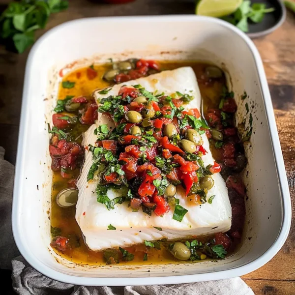 Roasted Halibut with Red Pepper & Olive Relish