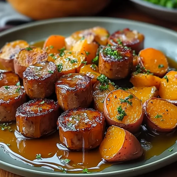 Sausage and Sweet Potatoes with Honey Garlic Sauce