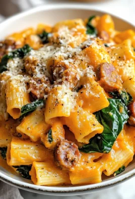 CREAMY BUTTERNUT SQUASH PASTA WITH SAUSAGE AND SPINACH