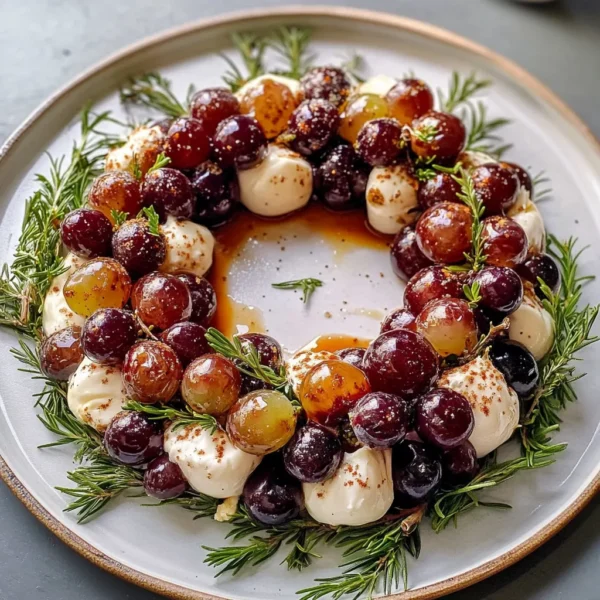 Burrata and Roasted Grape Holiday Wreath Appetizer
