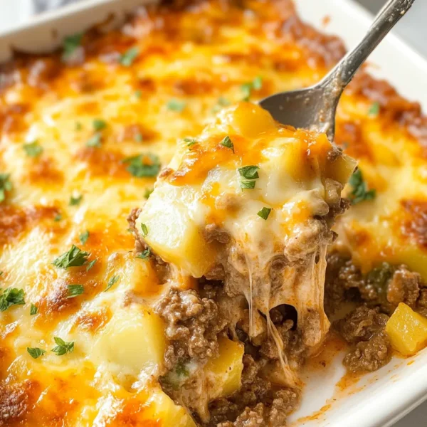 CHEESY GROUND BEEF AND POTATO CASSEROLE