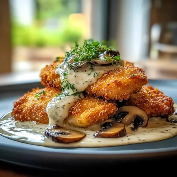 Golden Crispy Chicken with Parmesan Mushroom Sauce
