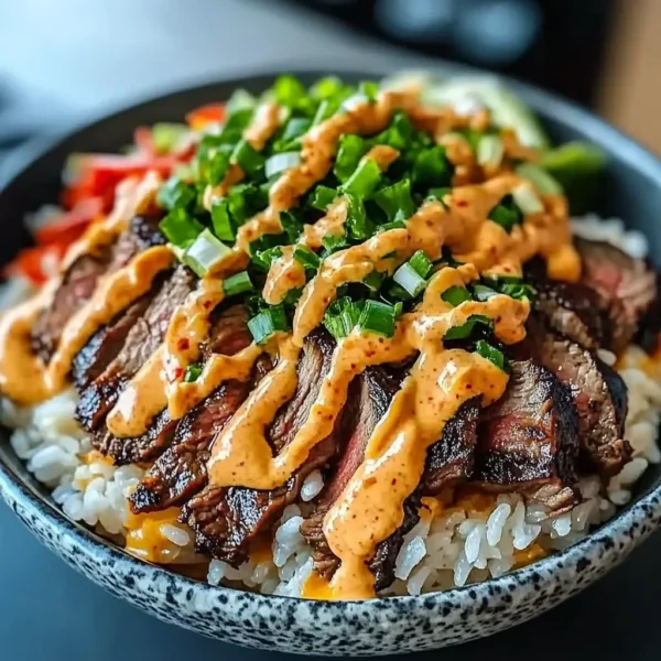 Korean BBQ Steak Rice Bowls with Spicy Cream Sauce Recipe You’ll Love!
