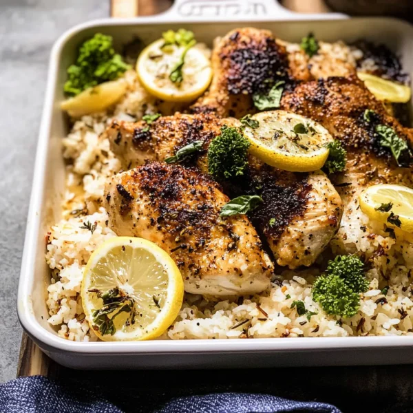 One Pan Lemon Pepper Yogurt Chicken and Rice.