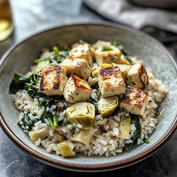 Spinach Artichoke Rice with Hot Honey Tofu for Cozy Nights