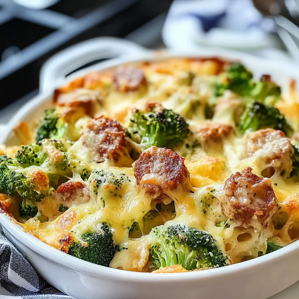 Cheesy Broccoli Cauliflower and Smoked Sausage Bake