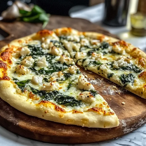 Greek Roasted Garlic Spinach White Pizza