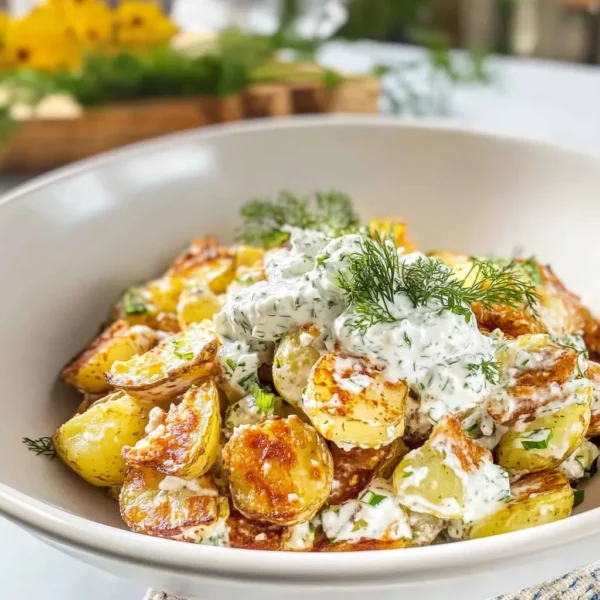 Crispy Smashed Potato Salad With Tzatziki Dressing