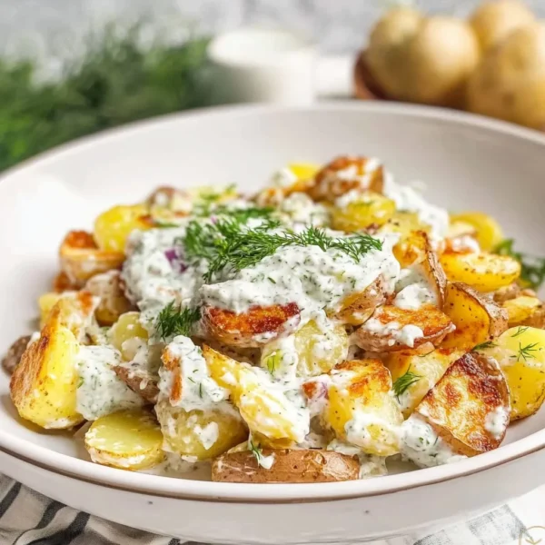 Crispy Smashed Potato Salad With Tzatziki Dressing