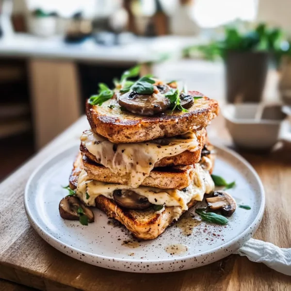 Savoury French Toast with cheese & mushrooms