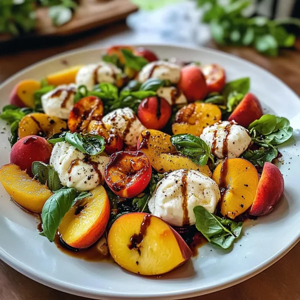 Fresh Peach Burrata Salad Recipe with Basil & Balsamic