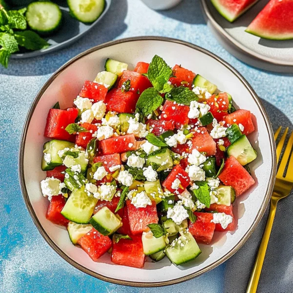 Watermelon Salad With Feta, Cucumber, And Mint